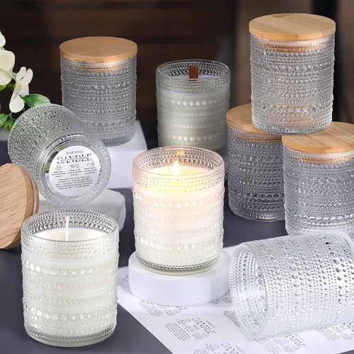 Vista 8 de DARJEN Paquete de 12 tarros de vela ámbar para hacer velas, tarros vacíos de 8 onzas para hacer velas de vidrio con tapas y etiquetas de bambú