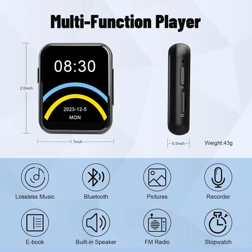Vista 7 de Reproductor MP3 de 128GB con Bluetooth 5.3, Reproductor de Música Digital Portátil sin Pérdidas con Altavoz Integrado, Pantalla Táctil Completa