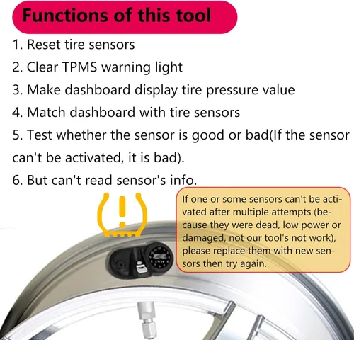 Vista 5 de Chevy TPMS Herramienta de reaprendizaje con batería GM TPMS Herramienta de reinicio Chevy TPMS Herramienta de programación TPMS para GM Chevrolet