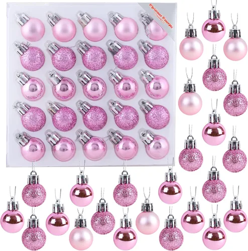 Christmas Concepts® Juego de 25 mini bolas para árbol de Navidad - 25 mm - Adornos colgantes decorados con acabado brillante, mate y purpurina (Rosa