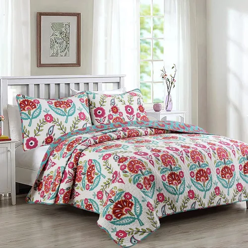 Vista 12 de Cozy Line Home Fashions - Juego de ropa de cama reversible de 100% algodón con diseño de patchwork real, estilo cottage francés, floral, colcha