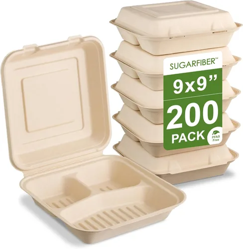 Vista 11 de [50 unidades] Paquete de cosecha de 6 x 6 pulgadas, contenedores de alimentos compostables para llevar, sin PFAS, cuadrados con tapas, caja