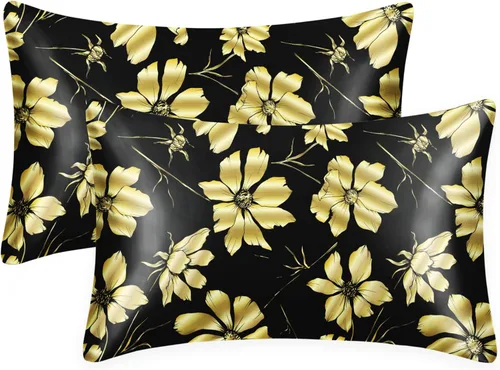 Vista 31 de EXQ Home - Funda de almohada de satén para cuidar el cabello y la piel, tamaño estándar, de seda con estampado negro, juego de 2 fundas con cierre