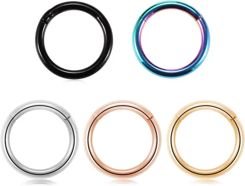 Vista 8 de PEAKLINK - Piercing de aro para la nariz de 20 g, 18 g, 16 g, 14 g, 12 g, 10 g, 8 g, de acero inoxidable con bisagras, segmento sin uniones