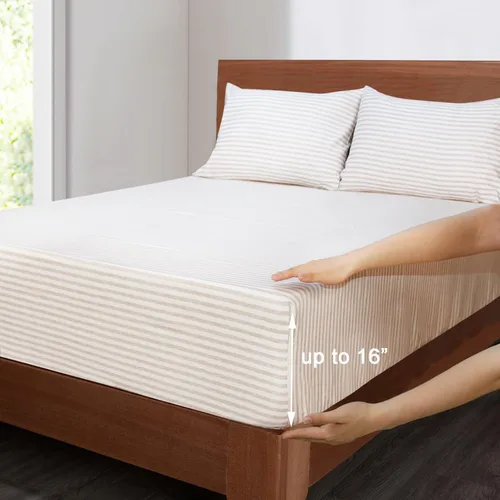 Vista 4 de Mejoroom Sábanas a rayas tamaño completo - sábanas de lujo de 1800 hilos con bolsillo profundo de 16 pulgadas, colección de ropa de cama de alta