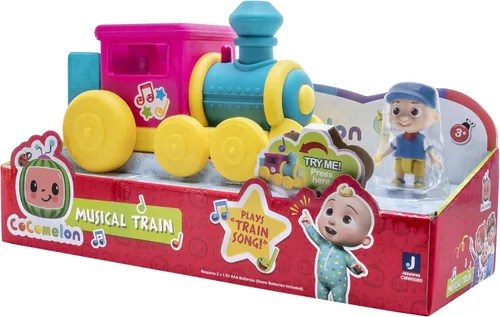 Vista 8 de CoComelon Característica vehículo, tren – vehículo de tren con sonidos – Figura exclusiva de conductor JJ – Se adapta a 4 figuras – Ruedas gratis