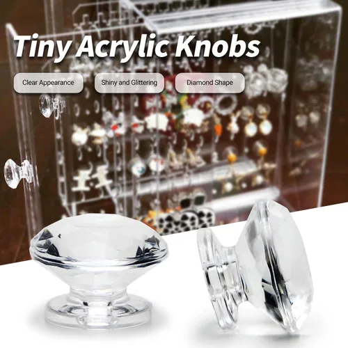 Vista 3 de MroMax 2 piezas de mango pequeño, perilla acrílica de diamante, mini perillas autoadhesivas, perilla de tamaño pequeño de 0.748 in de diámetro