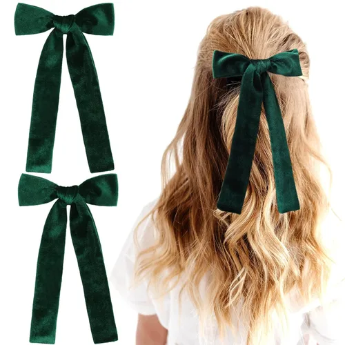Vista 10 de 2 piezas de lazos largos de cinta para el pelo con clip para niñas, lazos de seda con cinta para el pelo, accesorios para el cabello para bebés