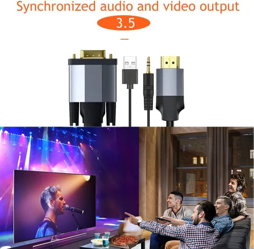 Vista 5 de Tianle Cable adaptador VGA a HDMI con audio de 0.138 in, 3.3 ft/3.3 pies macho activo VGA a salida HDMI, cable adattatore de video para PC