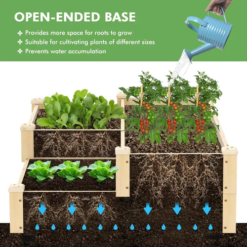Vista 4 de S AFSTAR Cama de jardín elevada de 3 niveles, maceta elevada para exteriores, para verduras, frutas, hierbas, flores, kit de maceta de madera