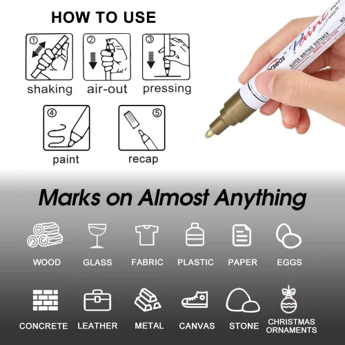 Vista 7 de Overseas Rotuladores permanentes de pintura – Paquete de 2 marcadores a base de aceite blanco y negro, de secado rápido e impermeable para metal
