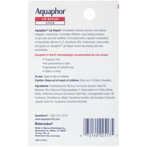 Vista 10 de Aquaphor Barra de reparación de labios con aceite de jojoba y manteca de karité, bálsamos labiales hidratantes, sin fragancia y sin parabenos