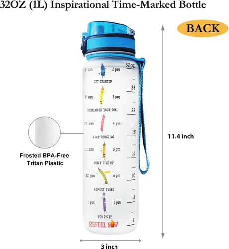 Vista 3 de 64HYDRO 32oz 1Liter Motivational Water Bottle with Time Marker & Removable Strainer, Water Tracker Bottles, Teacher Water Bottles with Times to