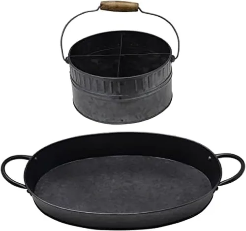 Mikasa Juego de bandeja y bandeja galvanizada, 2 piezas, color negro