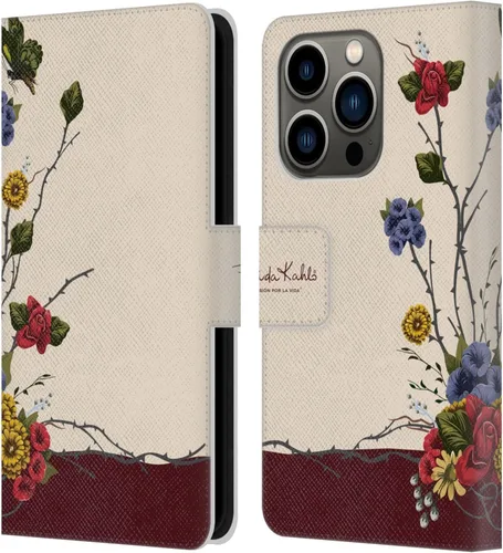 Vista 87 de Head Case Designs Funda con licencia oficial de Frida Kahlo Portrait Red Florals - Funda de piel tipo cartera compatible con Apple iPhone 14 Pro