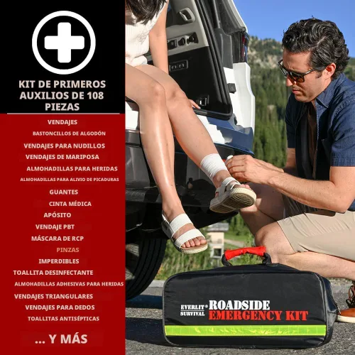 Vista 5 de Everlit Kit de emergencia para automóvil de supervivencia, kit de herramientas de seguridad en carretera con guantes, compresor de aire digital
