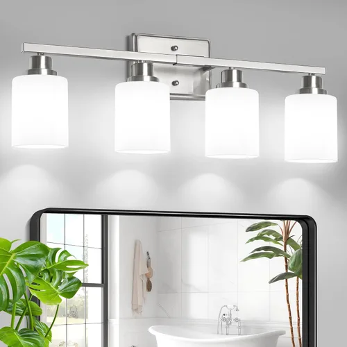 Vista 20 de Unicozin 2 lámparas de baño, modernas luces de tocador sobre el espejo, lámpara de pared de níquel cepillado con vidrio transparente para sala
