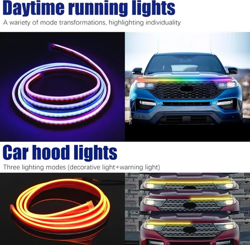 Vista 3 de DREAMIZER Tira de luz LED de 94" RGB para capó de coche, tira de luz LED multicolor exterior, luces LED dinámicas impermeables y flexibles