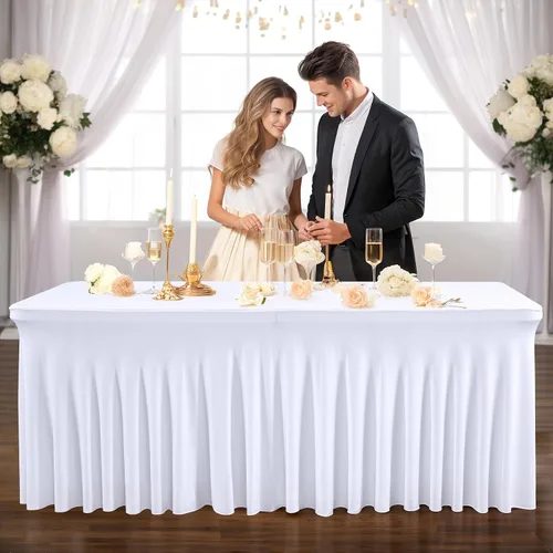 Vista 41 de PARTISKY - Mantel de elastano negro para mesas rectangulares de 4 pies, cubierta de mesa elástica para mesas plegables, bodas, fiestas, banquetes