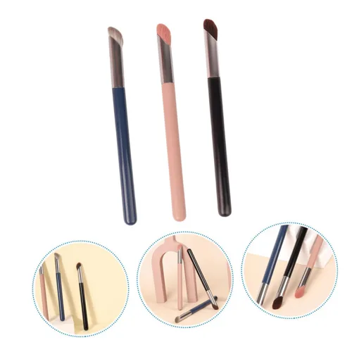 Vista 2 de Beaupretty 3 brochas correctoras para debajo de los ojos, mini cepillo de nariz plano en ángulo para ocultar la mezcla y pulir