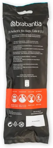 Vista 3 de Bolsas de basura Brabantia PerfectFit (Tamaño W/1.3 Gal) Forros de basura de plástico grueso con asas de cordón (200 bolsas)