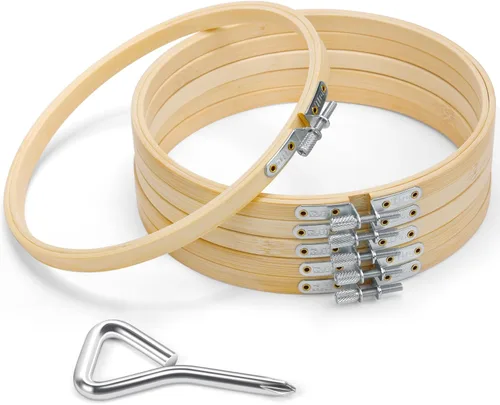Vista 8 de Caydo 6 piezas de aro de bordado de 3 pulgadas con tornillo de metal, juego de aros de bordado pequeños, anillo de aro de punto de cruz de bambú