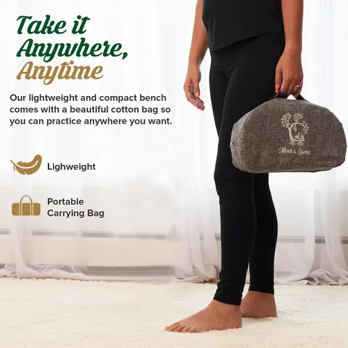 Vista 5 de Monk & Llama Banco de meditación – Taburete plegable y ergonómico de bambú – Perfecto banco Seiza silla de meditación para oración y viajes – Gris