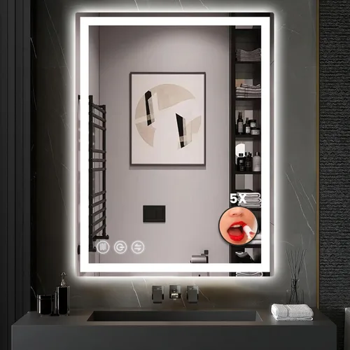 Vista 14 de Memobarco Espejo de Baño LED de 24" x 24" con Iluminación Frontal y Trasera, Espejo de Tocador de Baño Anti-Empañamiento, Espejo de Pared con 3