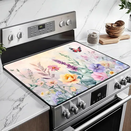 Vista 17 de Cubierta de estufa de vidrio resistente al calor con revestimiento de goma antideslizante – Protector de estufa eléctrica, resistente a