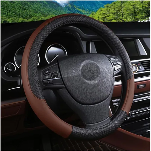 Vista 10 de Funda para volante de automóvil, de cuero elástico elástico de 15 pulgadas, protector para volante de vehículo, antideslizante, transpirable