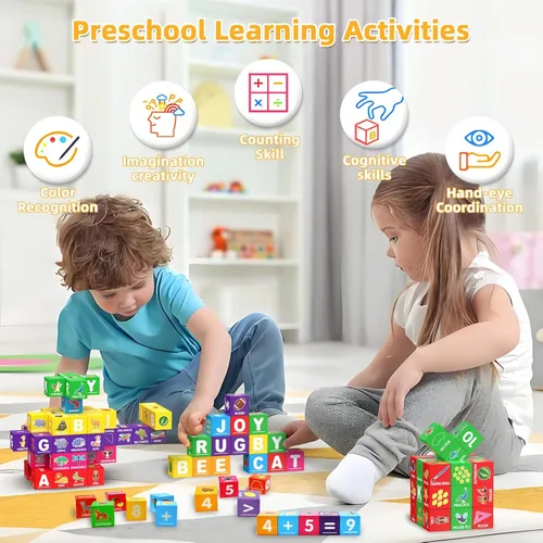 Vista 6 de Bloques magnéticos para niños pequeños de 1 a 3, 1.4 pulgadas, bloques de construcción grandes, número ABC, juguetes de aprendizaje para niños de 1