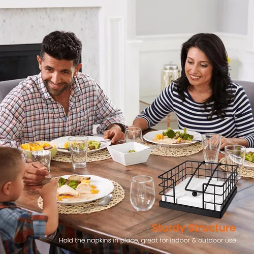Vista 5 de Homode Portaservilletas para Servilletas de Papel, Portaservilletas Estilo Granja para Mesa, Canasta Plana para Servilletas con Brazo con Peso, Negro