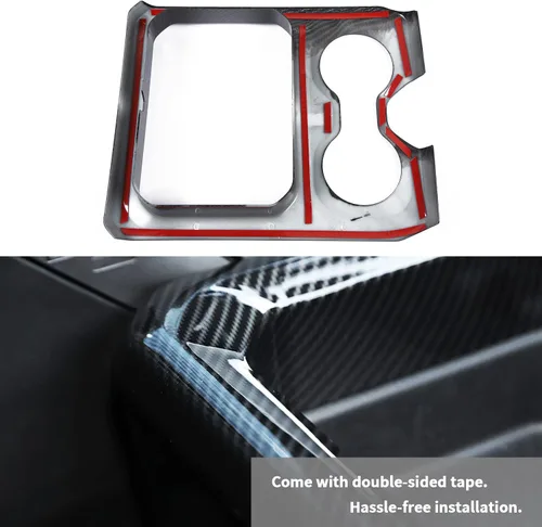 Vista 7 de Cubierta de panel de consola central de fibra de carbono con portavasos para apoyabrazos delantero Compatible con 2019-2025 Dodge RAM 1500 2500 3500