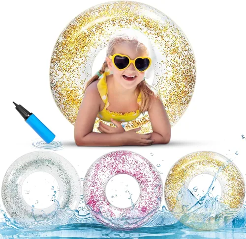 Anas Pool Floats Rings, Inflatable Swimming Pool Floating Rings, Summer Fun Glitter Multicolor Swim Tube Pool Floaties, Summer Outdoor Floats 3 Pack