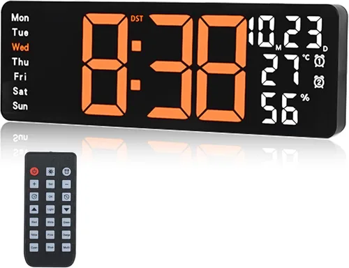 Reloj de pared digital con pantalla grande, reloj digital de 17.3 pulgadas con control remoto a color RGB, reloj de pared grande con atenuación