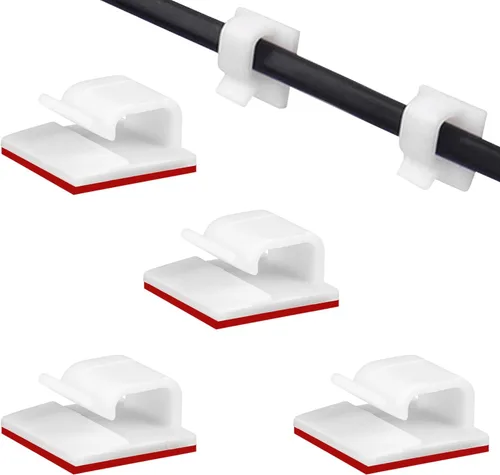 Vista 10 de SOULWIT 50 unidades de clips autoadhesivos para gestión de cables, organizadores de cables con clips de alambre adhesivos para TV, PC, laptop, cable