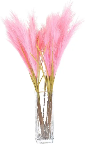 Vista 9 de Hierba artificial de las pampas, 6 piezas de 39 pulgadas de largo de tallo común, fragmitas de caña común, decoración bohemia de habitación (naranja)