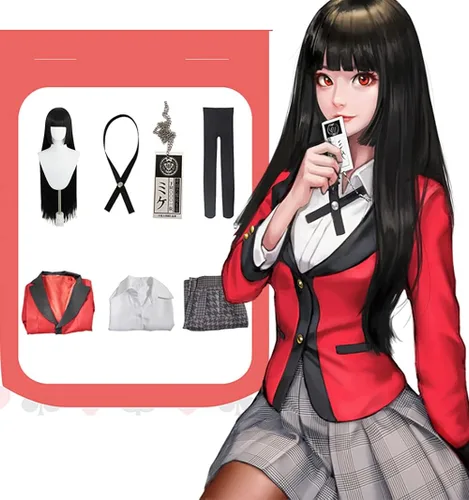 Vista 2 de Anime Kakegurui Jabami Yumeko - Disfraz de uniforme escolar para cosplay, conjunto completo para mujer