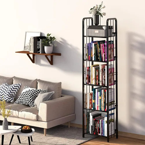 Vista 5 de Estantería de almacenamiento con soporte para libros independiente, organizador multifuncional de combinación libre de 5 niveles, resistente al Negro