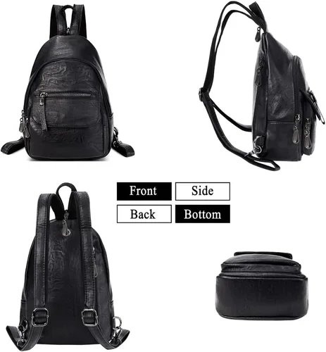 Vista 4 de Bolso tipo mochila pequeña de piel PU convertible para mujer, bolsa de hombro para damas