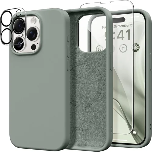 Vista 1538 de GONEZ Funda magnética para iPhone 14, compatible con Magsafe, con protector de pantalla + protector de cámara, forro de microfibra antiarañazos