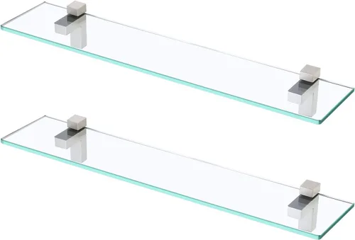 Vista 16 de KES BGS3201S35-2 - Estante de vidrio templado de 14 pulgadas de grosor para montaje en pared, rectangular, soporte de níquel cepillado, BGS3201S35-2