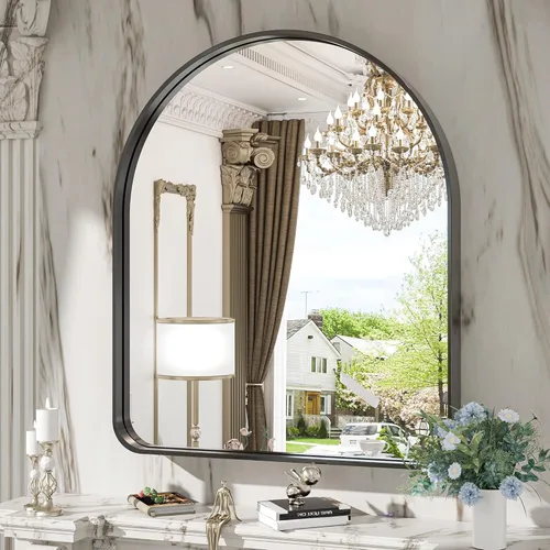 Vista 113 de TokeShimi Espejo de pared de baño de níquel cepillado de 20 x 30 pulgadas, marco de metal, esquina redonda, rectangular, para decoración del hogar