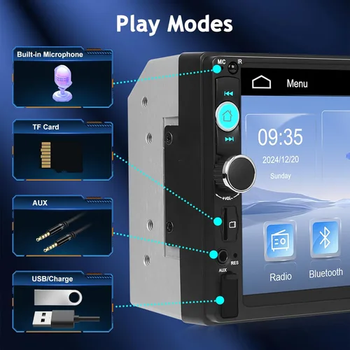 Vista 7 de NHOPEEW Estéreo de auto doble DIN de 7 pulgadas con cámara de respaldo, radio de pantalla táctil de 2 DIN con Carplay y Android Auto, Bluetooth 5.0