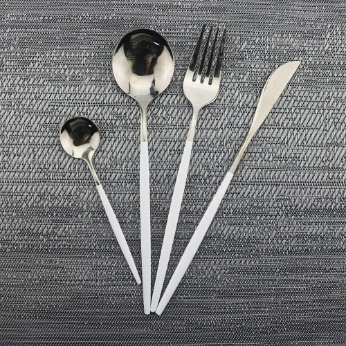 Vista 2 de JASHII Juego de cubiertos de acero inoxidable, 8 piezas de cubiertos 18/10, incluyendo tenedor, cucharas, cuchillo, vajilla de servicio para 2