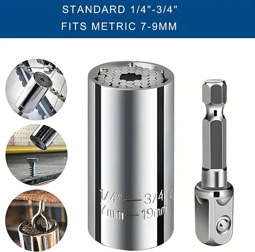 Vista 2 de [2PCS] Llave de vaso universal súper para estándar 1/4'' - 3/4'', 7mm-19mm métrico, llave de vaso ajustable multifunción con llave de trinquete, kit