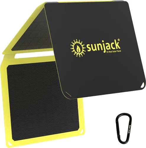 SunJack Panel solar plegable de 15 vatios, panel solar portátil monocristalino ETFE con USB-C y USB-A, paneles solares impermeables IP67 para