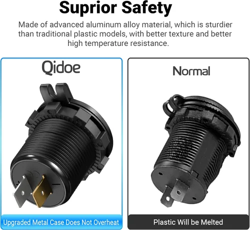 Vista 4 de Paquete de 2 salidas USB de 12 V, carga rápida dual 3.0, cargador de aluminio impermeable con voltímetro LED e interruptor de alimentación