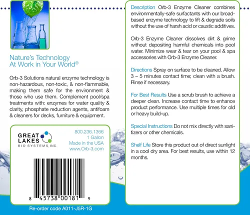 Vista 3 de Orb-3 A011-J5R-1G - Jarra limpiadora enzimática lista para usar para piscinas, 1 galón