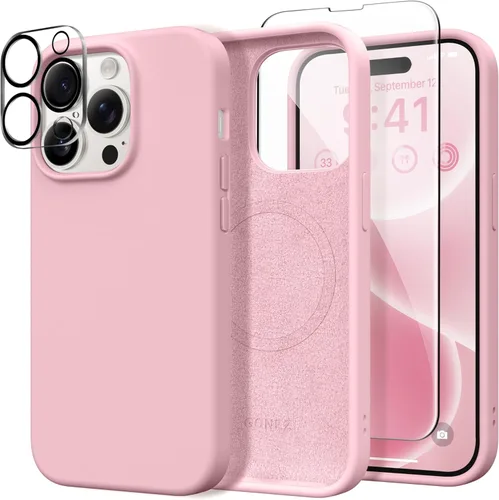 Vista 127 de GONEZ Funda magnética para iPhone 14, compatible con Magsafe, con protector de pantalla + protector de cámara, forro de microfibra antiarañazos